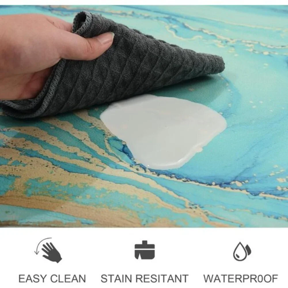 New Set of 2 Teal Marble Kitchen Mat, Anti-Fatigue, Non-Slip, Cushioned Foam